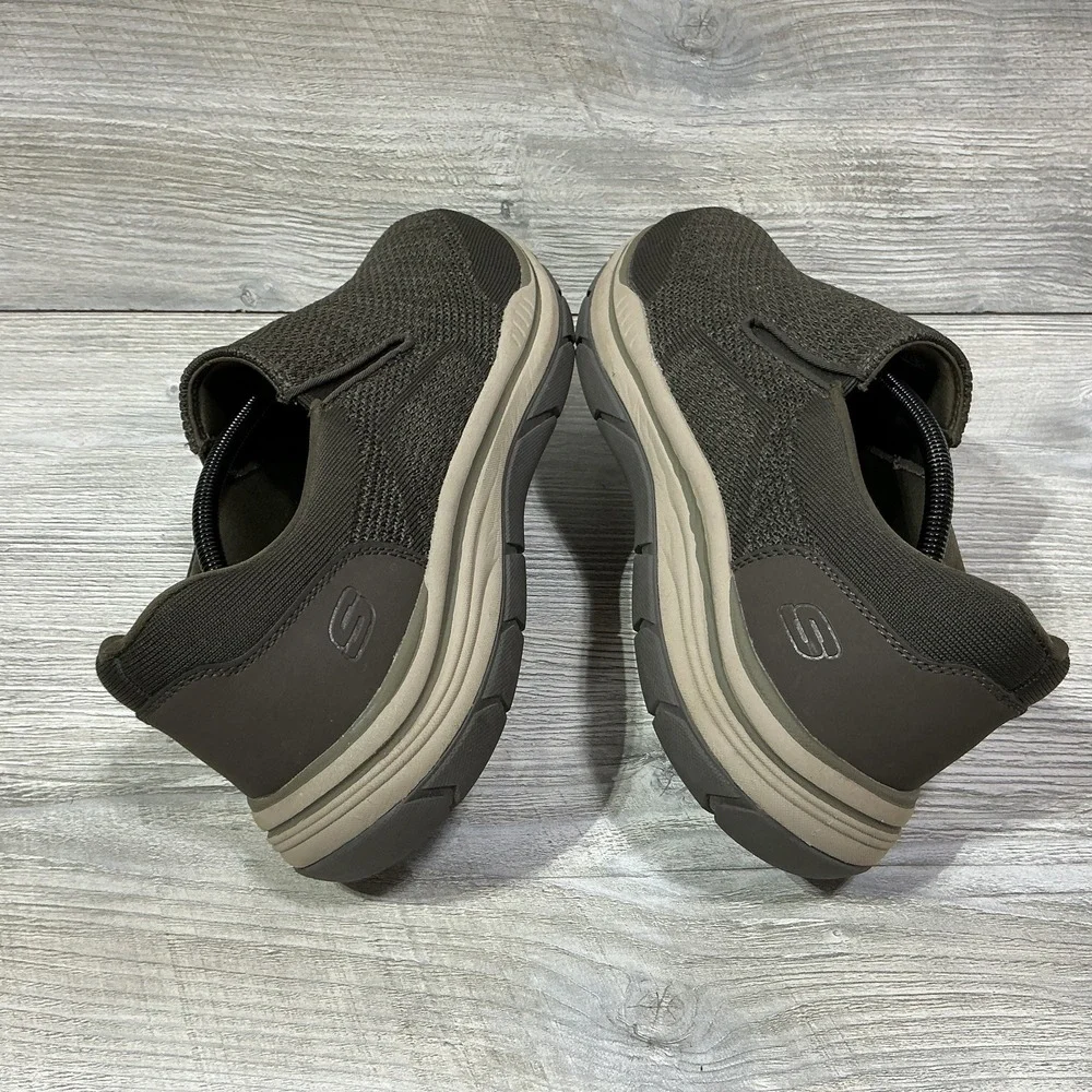 Skechers Relaxed Fit Memory Foam Shoes Mens 12 Olive Brown Slip On 204000 OLBR